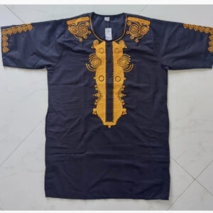 Men's 100% Cotton Tunic Shirt with Contrasting Gold Embroidery (white / black)