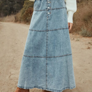 long tier denim skirt