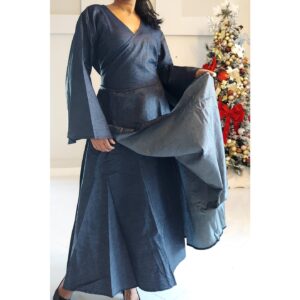 100% Cotton Wrap Denim Dress with Long Bell Sleeves