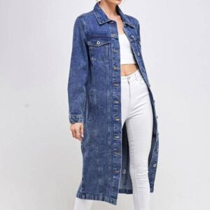 100% Cotton Long Trench Coat Denim Jean Jacket