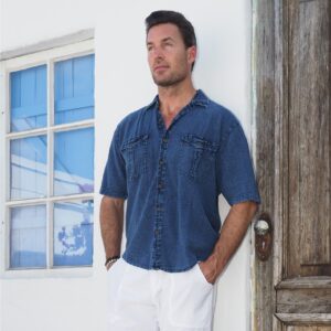 100% Cotton Short Sleeve Dress Shirt - Halo Midnight Blue (Peruvian Pima Cotton)