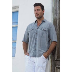 100% Cotton Short Sleeve Dress Shirt - Halo Fossil Gray (Peruvian Pima Cotton)