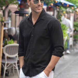100% Cotton Long Sleeve Dress Shirt - Vega Black (Peruvian Pima Cotton)