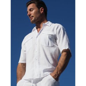 100% Cotton Short Sleeve Dress Shirt - Halo White (Peruvian Pima Cotton)
