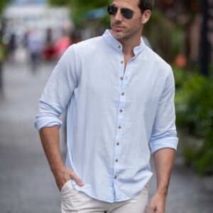 100% Cotton Long Sleeve Mandarin Collar Dress Shirt - Luigi (Peruvian Pima Cotton / 3 Colors)
