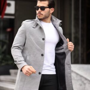 100% Wool Single Breasted Peacoat - Grey