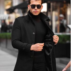 100% Wool Single Breasted Peacoat - Black