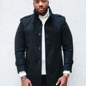 100% Wool Single Breasted Peacoat - Black (Big&Tall)