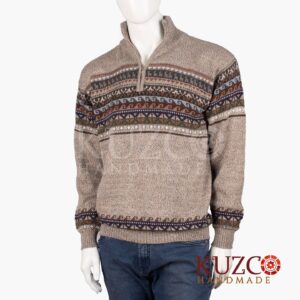 100% Wool Zip Neck Cardigan Sweater - Hand Knitted Alpaca Wool