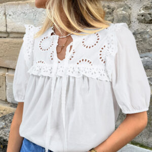 100% Cotton White Embroidered Lace Blouse