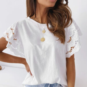 100% Cotton White Eyelet Butterfly Sleeve Top