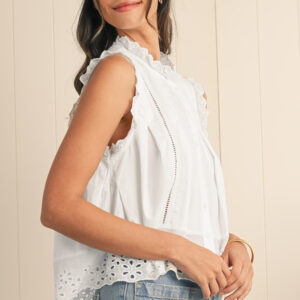 100% Cotton White Eyelet Sleeveless Shirt