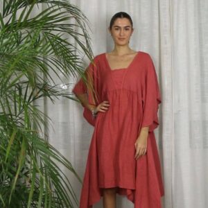 100% Linen Dress with Ruffle Sleeve - (One Size Fits Most / Many Colors)