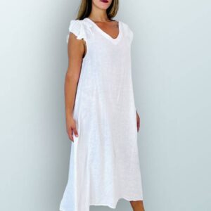 100% Linen Dress with Ruffle Sleeves  - (One Size Fits Most / Many Colors)