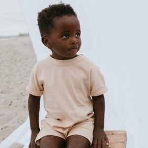 100% Cotton Play Romper - Buff
